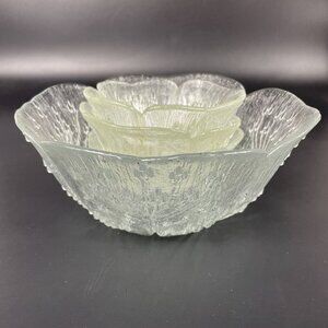 Lasisepat Mantsala Finland Cow Parsley Glass Serving Bowl & 3 Matching Dishes Se